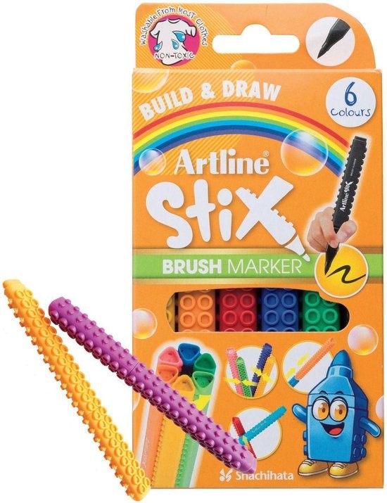 Artline Stix Brush Markers 6 Colors