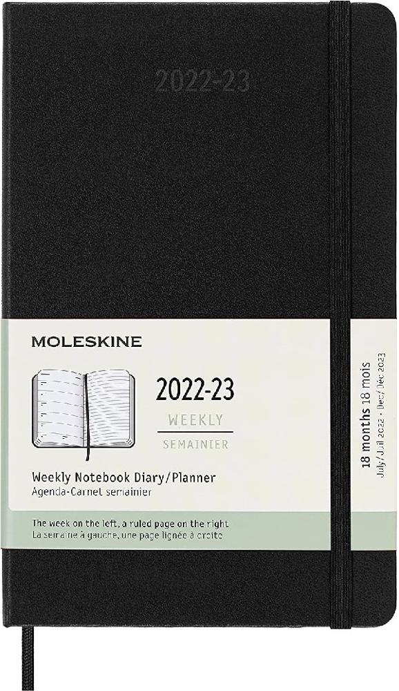 Moleskine Classic 18 Month 2022-2023 Weekly Planner, Hard Cover, Large (5" X 8.25"), Black